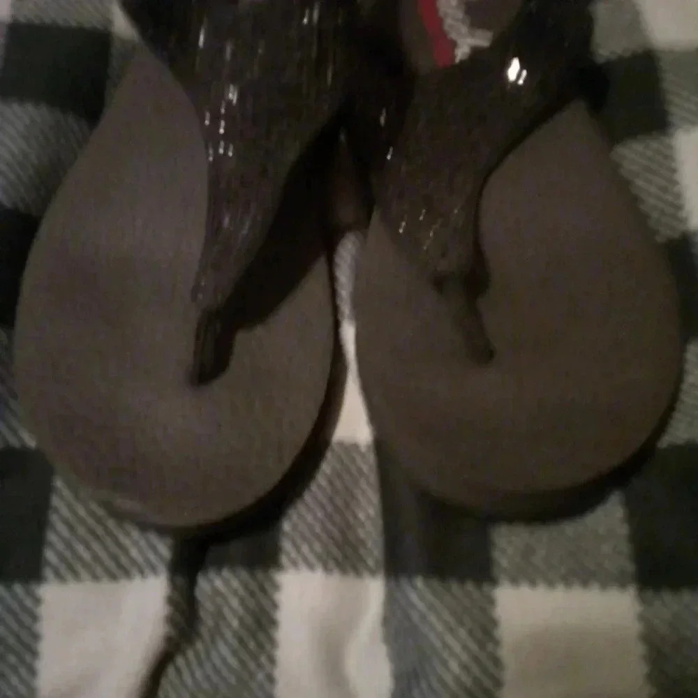 Black Beaded Flip Flops